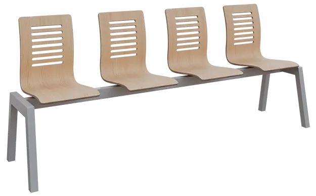 CARMEN 4, dřevěná lavice do čekárny, 4-sedák, dub bělený, kostra stříbrná